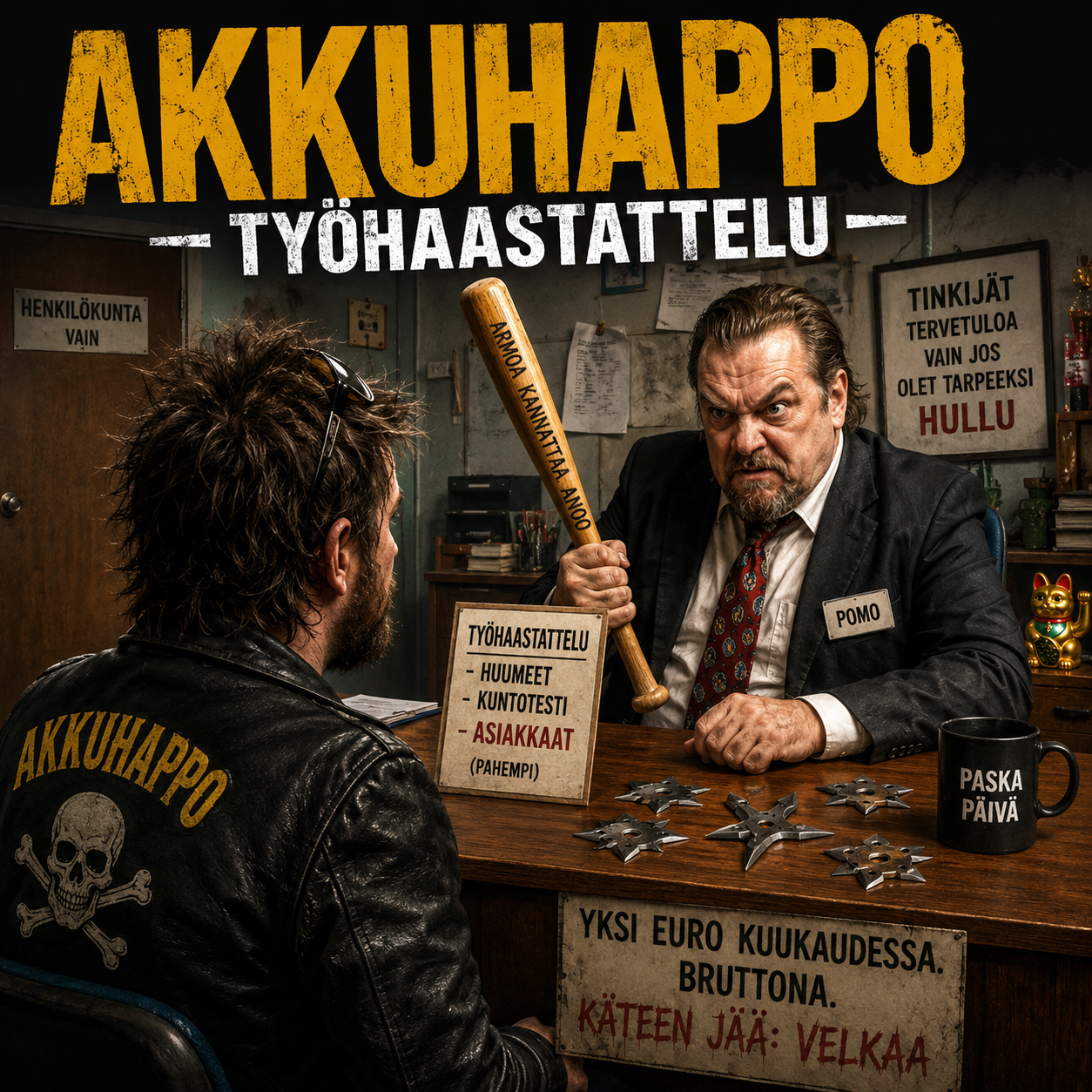 Akkuhappo työhaastattelussa -biisin kansikuva